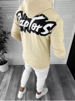 Hanorac barbati bej slim fit cu imprimeu pe spate K093 D5-4.2