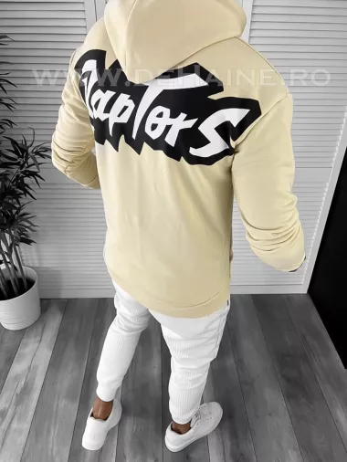 Hanorac barbati bej slim fit cu imprimeu pe spate K093 D5-4.2