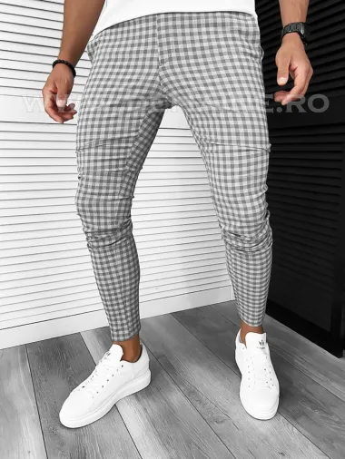 Pantaloni barbati casual regular fit in carouri B1886 F3-3.2