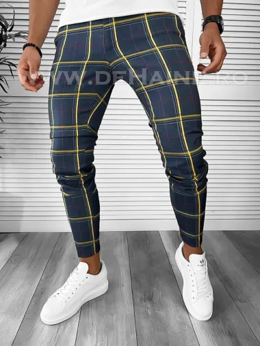 Pantaloni barbati casual regular fit bleumarin in carouri B7841 i18-4.3