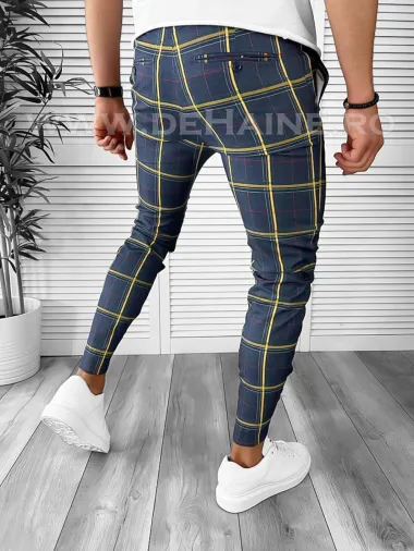 Pantaloni barbati casual regular fit bleumarin in carouri B7841 i18-4.3