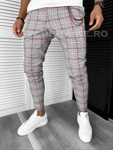 Pantaloni barbati casual regular fit gri in carouri B7844 B7-3.1