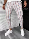 Pantaloni barbati casual regular fit albi cu dungi B7845 N3-5.1 E 150-3