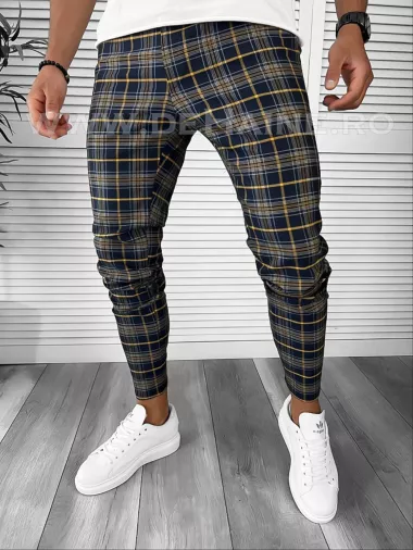 Pantaloni barbati casual regular fit bleumarin in carouri B7846 P18-3.3