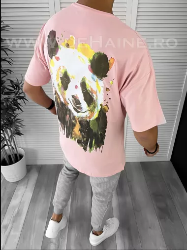 Tricou barbati roz cu imprimeu pe spate oversize B7826 N5-3.1