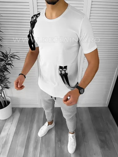 Tricou barbati alb slim fit cu defect DEF2655 