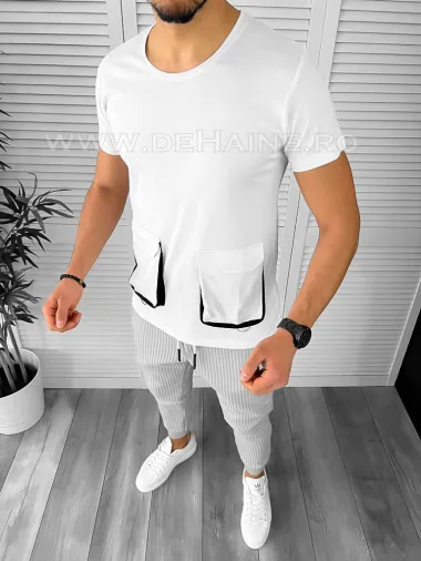 Tricou barbati alb slim fit B7812 O1-3.1