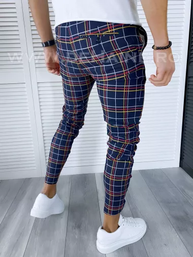 Pantaloni barbati casual regular fit bleumarin in carouri B1545 B15-2 U2