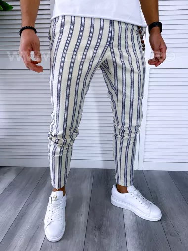 Pantaloni barbati casual regular fit bej in dungi B1594 S1 B7-1