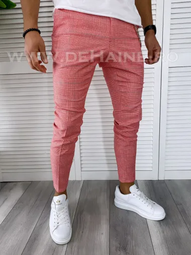 Pantaloni barbati casual regular fit rosii in carouri B1607 V4-5