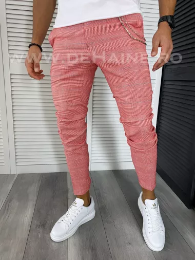 Pantaloni barbati casual regular fit rosii in carouri B1607 B6-2.2 E 5-1