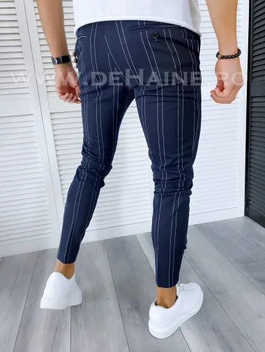 Pantaloni barbati casual regular fit bleumarin in dungi B1704 123-1