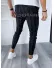 Pantaloni barbati casual regular fit negri in dungi B1704 Z33-4