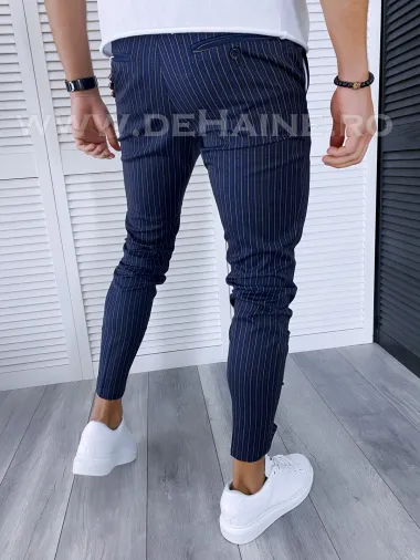 Pantaloni barbati casual regular fit bleumarin in dungi B1705 F5