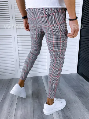 Pantaloni barbati casual regular fit gri in carouri B1910 S2-3 F6-5.1