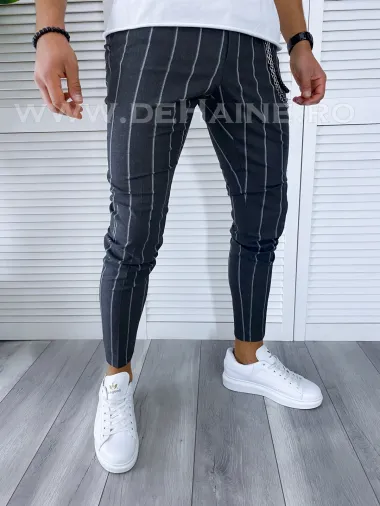 Pantaloni barbati casual regular fit gri in dungi B1301 110-3