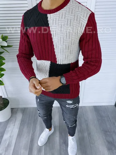 Pulover barbati gros slim fit bordo T3611 i19-3