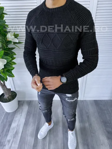 Pulover barbati gros slim fit negru T3614 i5-2.3