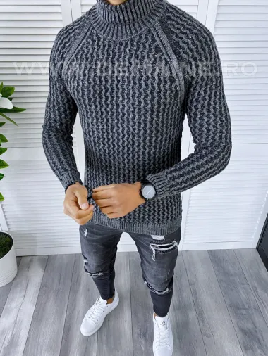 Pulover barbati gros slim fit gri T3712 i6-4.3