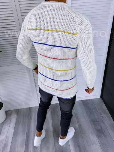 Pulover barbati gros slim fit alb T3587 97-4