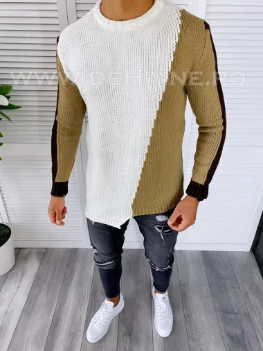 Pulover barbati gros slim fit alb T3619 i3-4.1