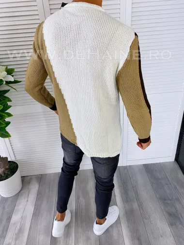 Pulover barbati gros slim fit alb T3619 i3-4.1