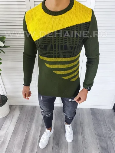 Pulover barbati gros kaki slim fit T3625 U3/W10-1.2