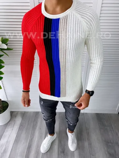 Pulover barbati gros slim fit alb T3578 U1-2