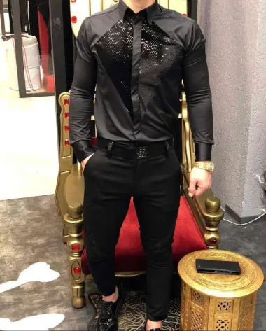 Camasa barbati neagra slim fit pentru evenimente B6128 P18-3.3