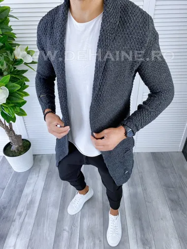 Cardigan barbati gri inchis slim fit ZR T3557 K1-4