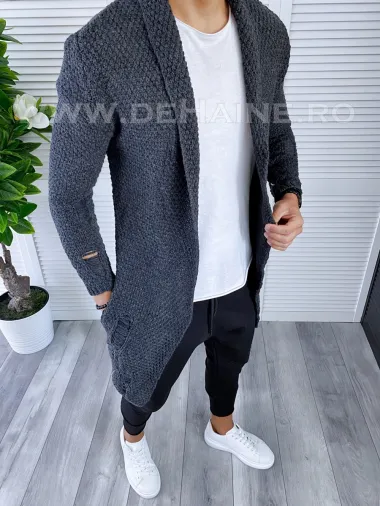 Cardigan barbati gri inchis slim fit ZR T3557 K1-4