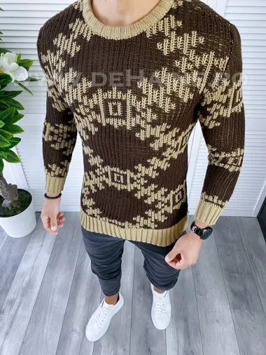 Pulover barbati gros slim fit maro T3623 S3-3