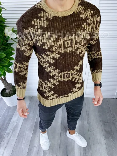 Pulover barbati gros slim fit maro T3623 S3-3