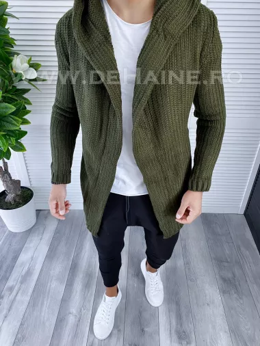 Cardigan barbati kaki cu gluga slim fit ZR T3516 120-5