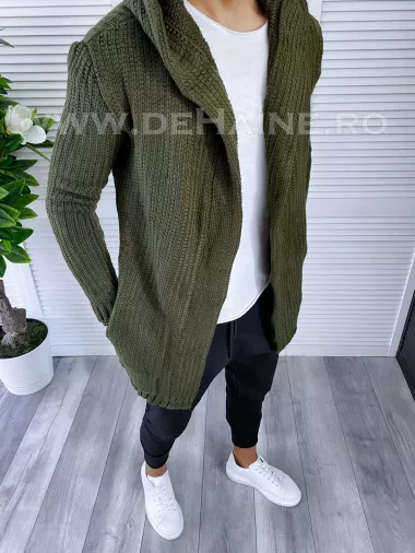 Cardigan barbati kaki cu gluga slim fit ZR T3516 120-5