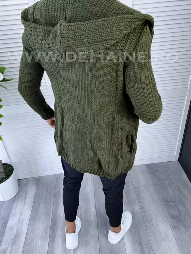 Cardigan barbati kaki cu gluga slim fit ZR T3516 120-5