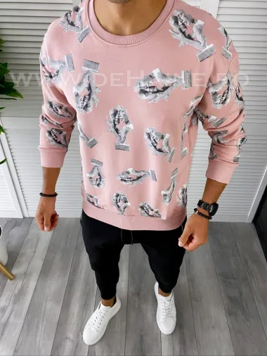 Bluza barbati cu imprimeu roz K410 P19-1.1