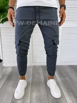 Blugi barbati conici gri petrol cu buzunare laterale B3574 D3-5.2