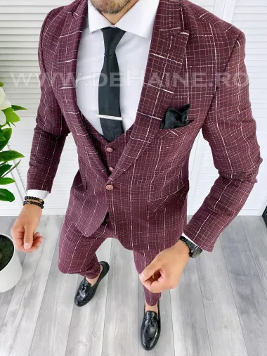 COSTUM BARBATI SLIM FIT (SACOU+ VESTA) GRENA B5361 40-4.1