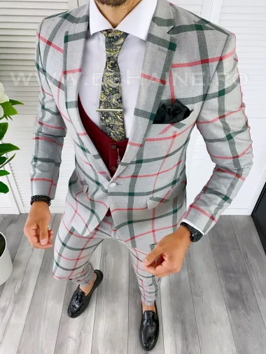 Costum barbati slim fit + Vesta grena B5365 P20-4.3/83-5 e ~