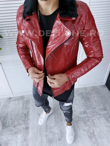 Geaca barbati rosie piele ecologica B2802 58-4