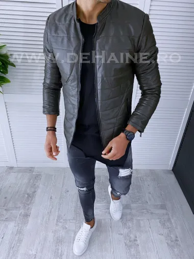 Geaca barbati kaki piele ecologica B2838 D0-5