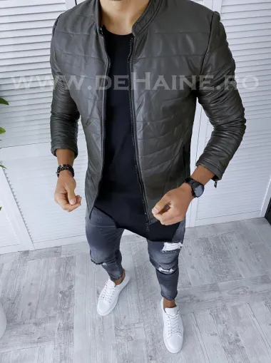 Geaca barbati kaki piele ecologica B2838 D0-5