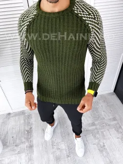 Pulover barbati gros kaki slim fit T3610 P19-4.3 Pulover barbati gros kaki slim fit T3610 P19-4.3