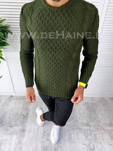 Pulover barbati gros kaki slim fit T3631 O3-4.3