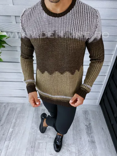 Pulover barbati gros slim fit maro ZR T3626 91-4.1 