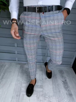 Pantaloni barbati eleganti regular fit gri in carouri  B1561 4-5 e