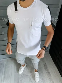 Tricou barbati slim fit alb ZR B1420 O1-3.2