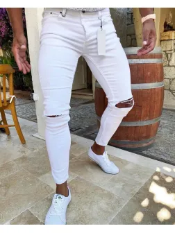 Blugi adolescenti albi conici cu defect DEF2724 D9-5