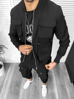 Jacheta barbati slim fit negru K018 P18-1.1 Jacheta barbati slim fit negru K018 P18-1.1